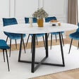 ID MARKET - Table à manger extensible ronde SELMA 4-8 personnes noir et plateau marbre blanc ALASKA 110-150 cm - vignette