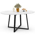 ID MARKET - Table à manger extensible ronde SELMA 4-8 personnes noir et plateau marbre blanc ALASKA 110-150 cm - vignette