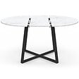 ID MARKET - Table à manger extensible ronde SELMA 4-8 personnes noir et plateau marbre blanc ALASKA 110-150 cm - vignette