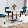ID MARKET - Table à manger extensible ronde SELMA 4-8 personnes noir et plateau marbre blanc ALASKA 110-150 cm - vignette
