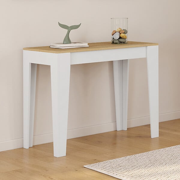 ID MARKET - Table console extensible MICHEL 10 personnes 235 cm bois façon hêtre et blanc - large