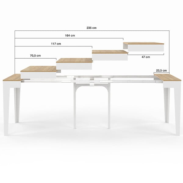 ID MARKET - Table console extensible MICHEL 10 personnes 235 cm bois façon hêtre et blanc - large