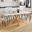 ID MARKET - Table à manger extensible rectangle ALIX 6-10 personnes pied araignée bois et plateau blanc GISELE 160-200 cm - vignette