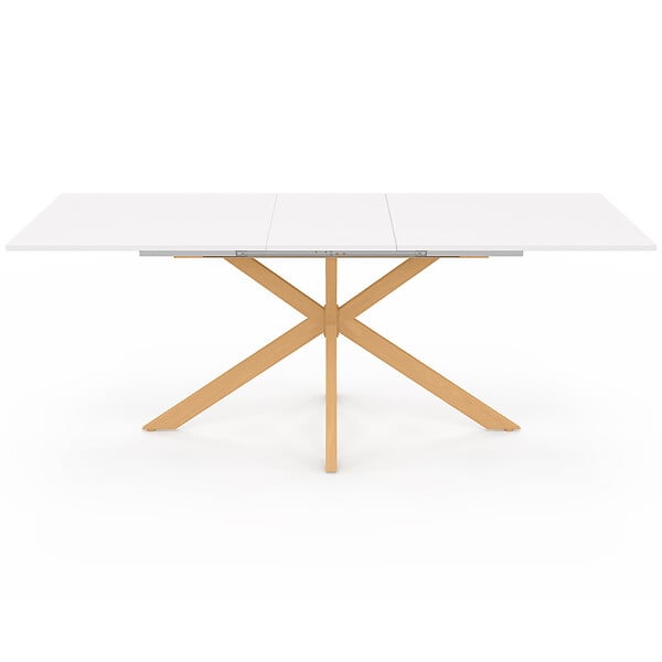 ID MARKET - Table à manger extensible rectangle ALIX 6-10 personnes pied araignée bois et plateau blanc GISELE 160-200 cm - large
