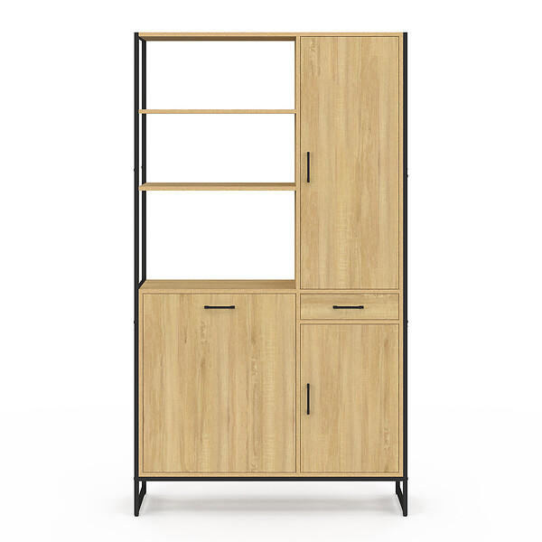 ID MARKET - Buffet de cuisine avec colonne de rangement 100 CM DETROIT 3 portes + tiroir design industriel - large