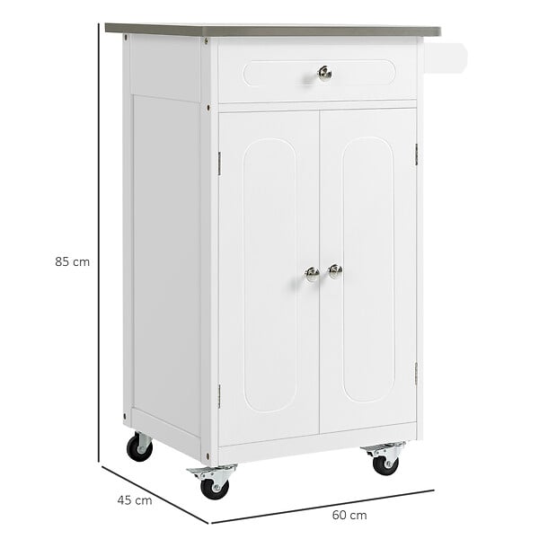 HOMCOM - Desserte de cuisine multi-rangements 1 tiroir placard 2 portes avec étagère porte-torchons MDF blanc acier inox. - large