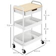 HOMCOM - Desserte de cuisine chariot de service 2 étagères tiroir plateau aspect bois clair acier PP blanc - vignette
