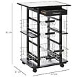 HOMCOM - Chariot de service desserte de cuisine à roulettes multi-rangements 4 paniers métal tiroir + 4 range-bouteilles bois pin noir plateau carrelé blanc - vignette