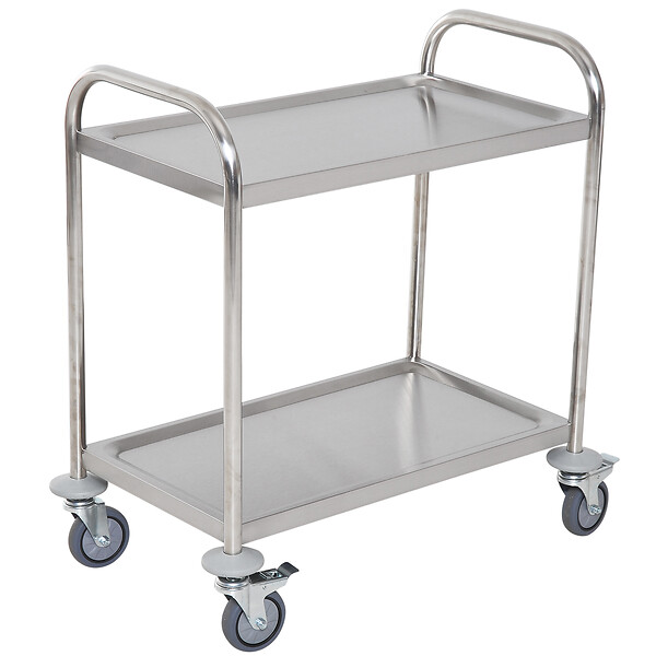 HOMCOM - HOMCOM Chariot de service desserte de cuisine à roulettes 2 étagères 71L x 41l x 81H cm acier inox. chromé - large