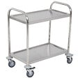 HOMCOM - HOMCOM Chariot de service desserte de cuisine à roulettes 2 étagères 71L x 41l x 81H cm acier inox. chromé - vignette