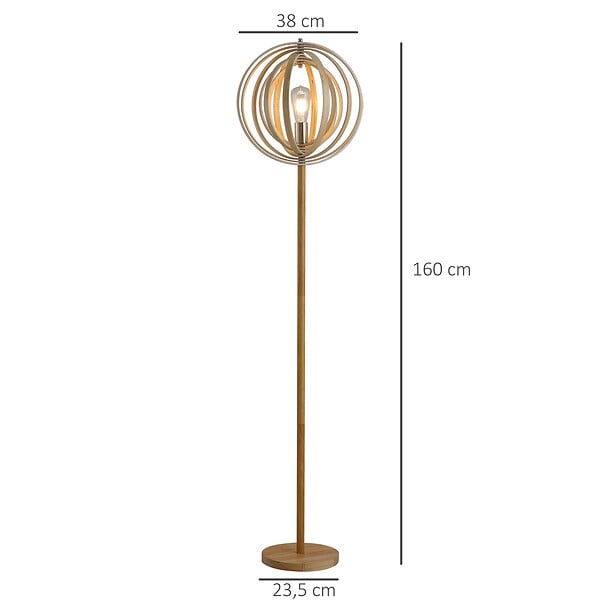 HOMCOM - Lampadaire sur Pied Circulaire 40 W Max. Abat-Jour bois naturel clair dim. Ø 38 x 160 cm - large