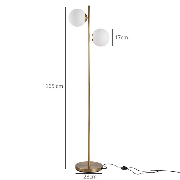 HOMCOM - Lampadaire design néo-rétro 2 boules max. 40 W métal doré - large