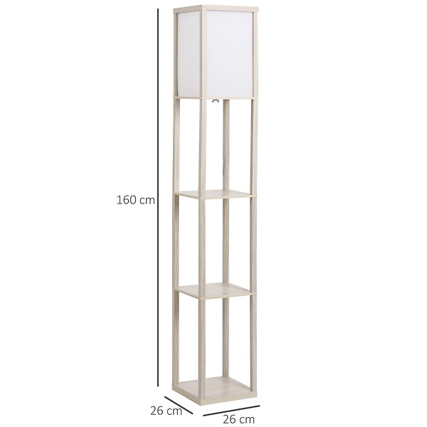 HOMCOM - Lampadaire étagère lampe étagère 26L x 26l x 160H cm 3 étagères 4 niveaux MDF gris clair - large