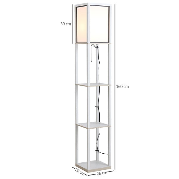 HOMCOM - Lampadaire étagère lampe étagère 26L x 26l x 160H cm 3 étagères 4 niveaux MDF blanc - large