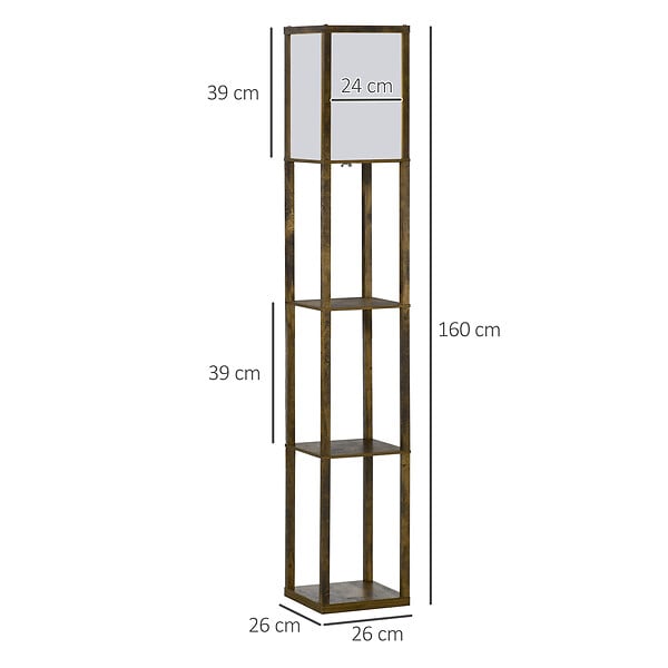 HOMCOM - Lampadaire étagère lampe étagère 26L x 26l x 160H cm 3 étagères 4 niveaux MDF aspect bois vieilli - large