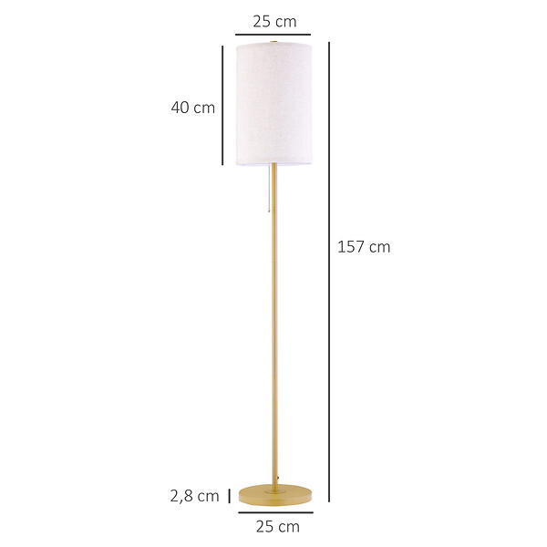 HOMCOM - Lampadaire design néo-rétro 40 W max. piètement mât acier doré abat-jour lin crème - large