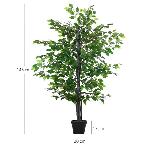 OUTSUNNY - Arbre artificiel plante artificiel banyan hauteur 1,45 m tronc branches liane lichen feuilles grand réalisme pot inclus - large