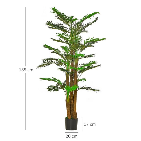 OUTSUNNY - Palmier artificiel H.1,85 m arbre artificiel tronc branches lichen feuilles grand réalisme pot inclus - large