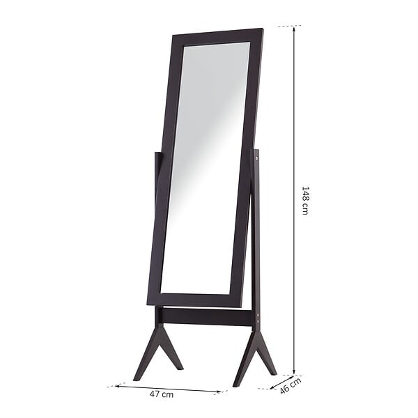 HOMCOM - Miroir à pied inclinaison réglable dim. 47L x 46l x 148H cm MDF brun foncé - large