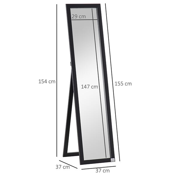 HOMCOM - Miroir sur pied et mural rectangulaire dim. 37L x 48l x 152H cm noir - large