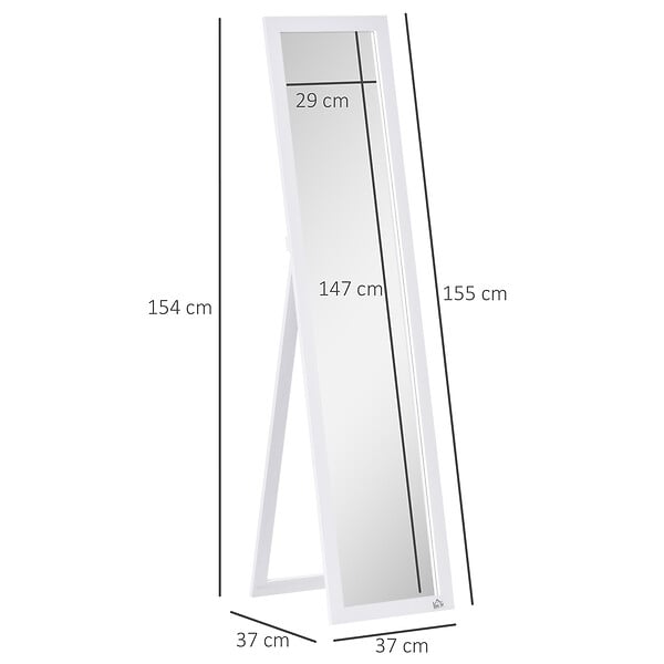 HOMCOM - Miroir sur pied et mural rectangulaire dim. 37L x 48l x 152H cm blanc - large