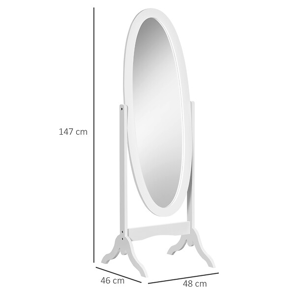 HOMCOM - Miroir à  pied ovale style shabby chic inclinaison réglable dim. 47L x 45l x 154H cm MDF blanc - large