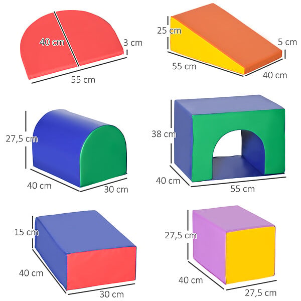 HOMCOM - 7 blocs de construction en mousse XXL - modules de motricité - jouets éducatifs - certifiés normes EN71-1-2-3 - mousse EPE revêtement PU multicolore - large