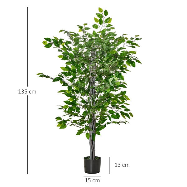 HOMCOM - Arbre artificiel plante artificielle ficus H.1,35 m tronc branches liane lichen feuilles grand réalisme pot inclus - large