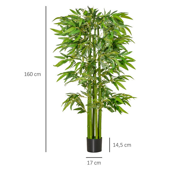 HOMCOM - Bambou artificiel XL 1,60H m 975 feuilles denses réalistes pot inclus noir vert - large