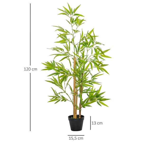 OUTSUNNY - Bambous artificiels 1,20H m - lot de 2 bambous artificiels - 369 feuilles réalistes par bambou avec vrais troncs - pot inclus noir vert - large