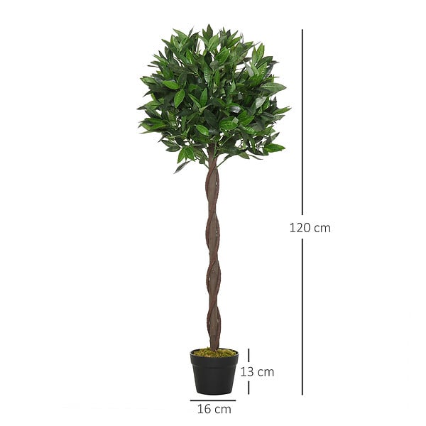 OUTSUNNY - Lauriers artificiels topiaires 1,20H m - lot de 2 lauriers boules artificiels - 741 feuilles réalistes par pied - tronc liane - pot inclus noir vert - large