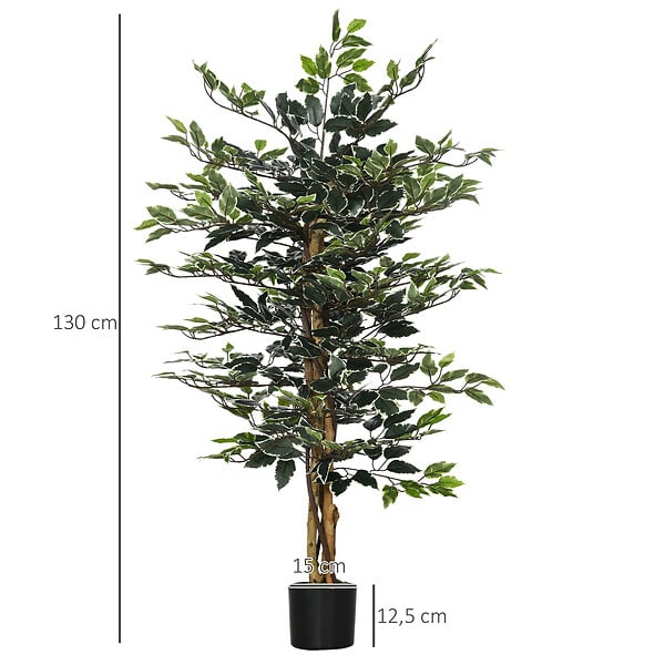 HOMCOM - Arbre artificiel plante artificiel ficus banian hauteur 1,3 m tronc branches liane lichen feuilles grand réalisme pot inclus - large