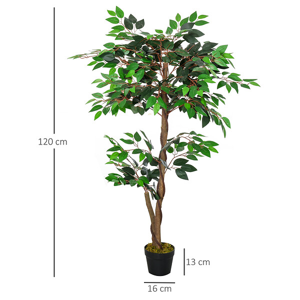 OUTSUNNY - Arbre artificiel plante artificiel ficus hauteur 1,2 m tronc branches liane lichen feuilles grand réalisme pot inclus - large