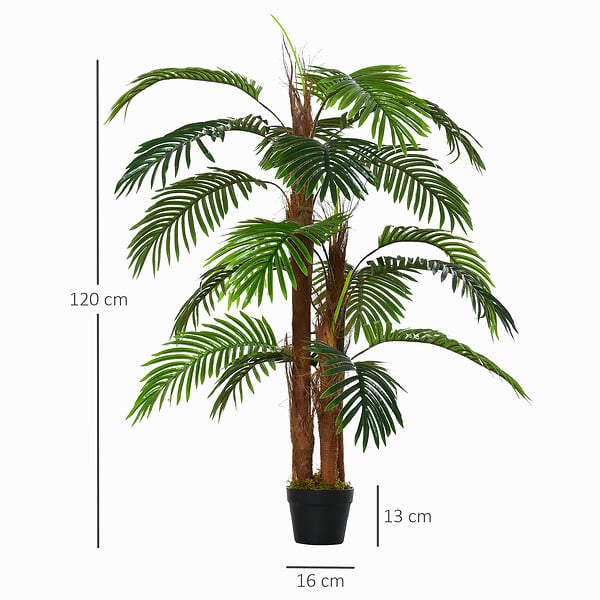 OUTSUNNY - Palmier artificiel hauteur 1,2 m arbre artificiel tronc branches lichen feuilles grand réalisme pot inclus - large