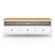 ID MARKET - Meuble TV 140 cm ACHILLE 3 tiroirs blanc et plateau bois - vignette