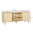 HOMCOM - Meuble TV banc TV 2 niches 2 placards porte cannage en rotin dim. 115L x 40l x 48H cm MDF aspect bois clair - vignette
