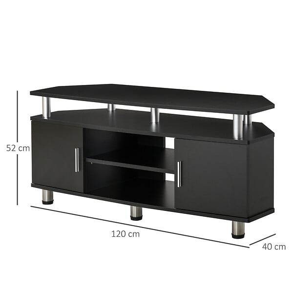 HOMCOM - Meuble banc TV design contemporain 2 portes niche centrale étagère grand plateau chromé noir - large