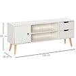 HOMCOM - Meuble TV banc TV style scandinave placard 2 niches 2 tiroirs passe-fils panneaux particules blanc bois pin - vignette