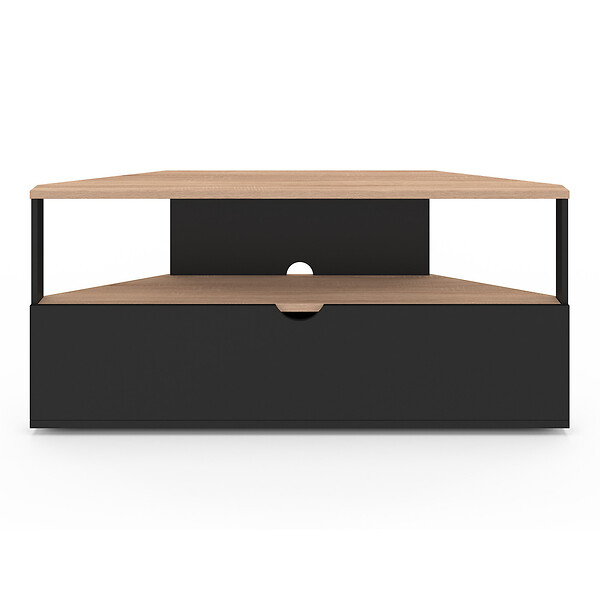 ID MARKET - Meuble TV 100 cm d'angle ELI bois façon hêtre et noir - large