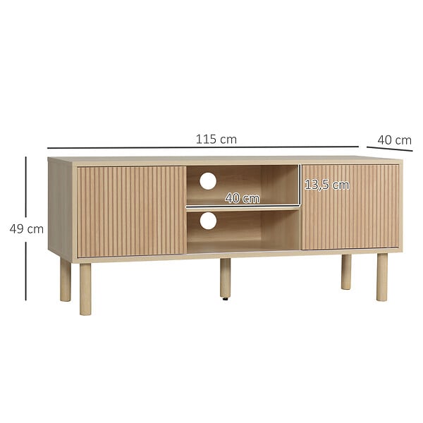 HOMCOM - Meuble TV banc TV design Urban Craft - 2 portes coulissantes, 2 niches - piètement cylindrique - panneaux particules aspect bois clair - large