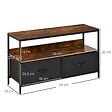 HOMCOM - Meuble TV bas sur pieds style industriel 2 tiroirs en tissu gris MDF marron rustique et métal noir - vignette