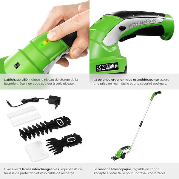TECTAKE - Taille haie électrique 2 en 1 vert - large