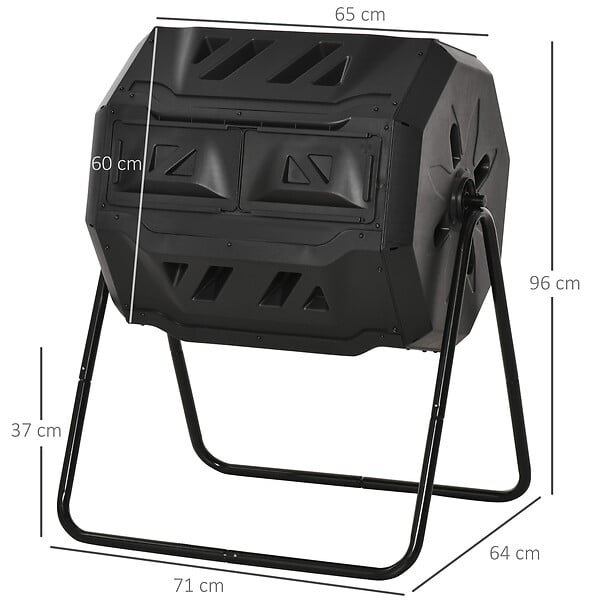 OUTSUNNY - Composteur de jardin - bac à compost pour déchets - rotatif 360° - double chambre 160 L - acier PP noir - large