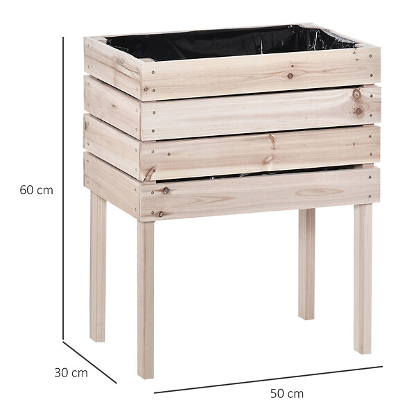 OUTSUNNY - Jardinières sur pieds carrés potagers - lot de 4 jardinières sur pied modulables - dim. 50L x 30l x 60H cm - inserts d'irrigation film protecteur - bois sapin naturel - large