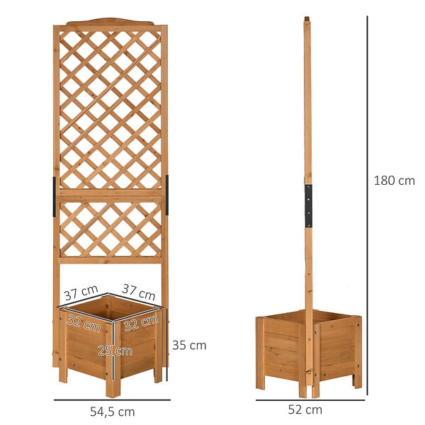OUTSUNNY - Jardinière avec treillis - bac à fleurs - jardinière sur pied - dim. 54,5L x 52l x 180H cm - bois sapin pré-huilé - large