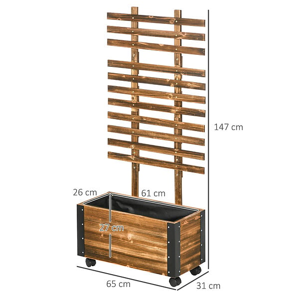 OUTSUNNY - Jardinière avec treillis sur roulettes - inserts d'irrigation, géotextile inclus - métal bois sapin traité carbonisation - large