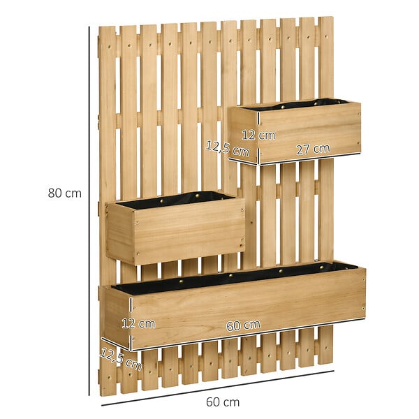 OUTSUNNY - Jardinière murale avec treillis - lot de 3 jardinières murales - dim. 60L x 16l x 80H cm - bois sapin pré-huilé - large