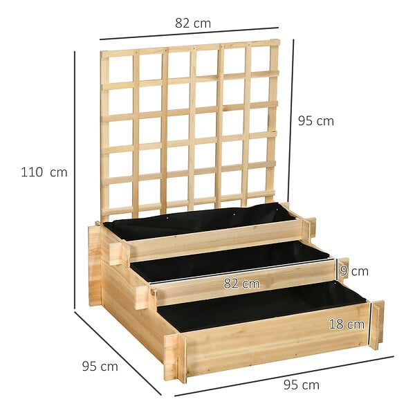 OUTSUNNY - Jardinière avec treillis - jardinière en escalier 3 niveaux - dim. 95L x 95l x 110H cm - bois sapin pré-huilé - large