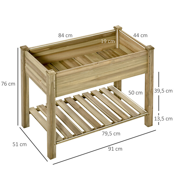 OUTSUNNY - Jardinière sur pieds potager avec étagère à lattes dim. 91L x 51l x 76H cm bois sapin autoclave - large