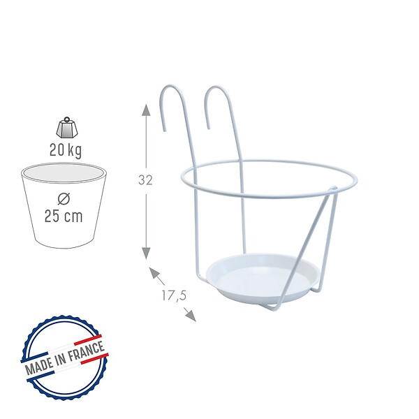 CENTRALE BRICO - Porte-pots soucoupe crochet - 25 cm - blanc - large